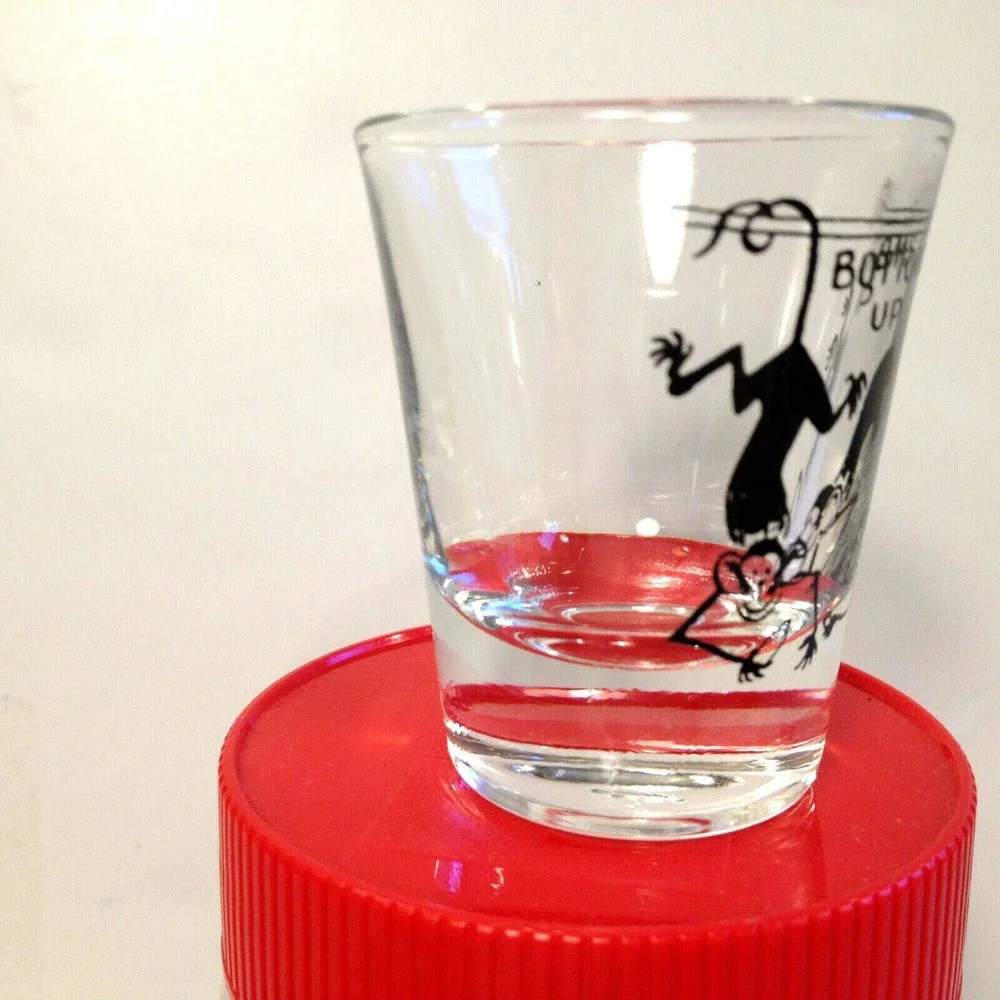 Vintage Collectable Bottoms Up Shot Glass Upside Down Monkeys Anchor Hocking